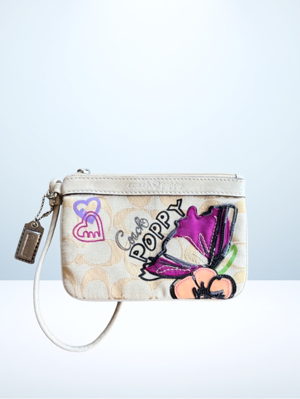 Coach 2010 Poppy Stitched Satin Butterfly Wristlet Limited Edition